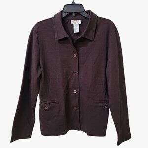 Talbots Petites L Womens Brown Button Up Jacket With CollRayon Cotton Nylon Blen